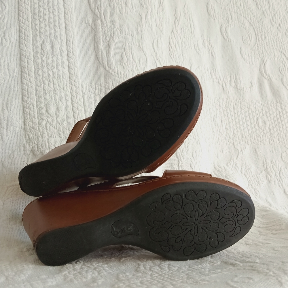 boc Tan Leather Wedge Sandals Wide Straps Platform Boho School Buckle Floral 11 - Picture 11 of 13